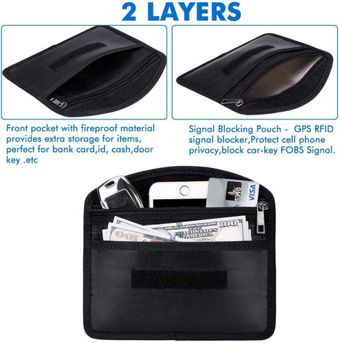 Fireproof Faraday Bag with Zipper Anti-Tracking EMF GPS RFID Car Key Signal Blocker Wallet Shielding Pouch for Cell