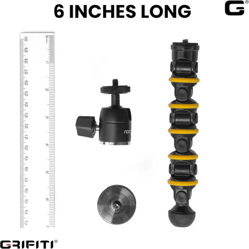 GRIFITI Nootle Recon 5 Flex Arm Leg Magnetic Foot Mini Ball Head Camera Mount Stand, 6 Inch Flexible Mevo Mount