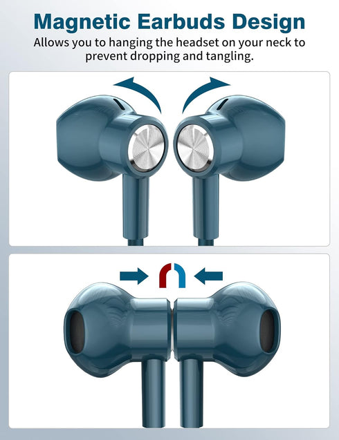 USB C Headphones Earbuds for iPhone 15 Plus iPad, Magnetic Wired Type C Earphone with Microphone for Android, Teal