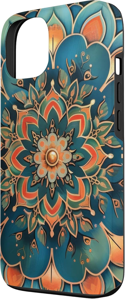 Colorful Mandala Gear 13 iPhone Teal and Salmon Mandala Pattern Case