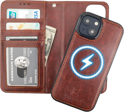 Bocasal for iPhone 15 Wallet Case Compatible with MagSafe Wireless Charging, RFID Blocking
