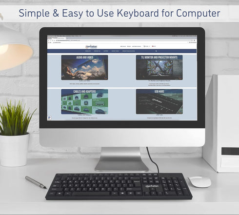 Manhattan Wired Computer Keyboard, Basic Black, 104-keys, 4.5ft USB-A Cable, Foldable Stands, 3 Yr Warranty