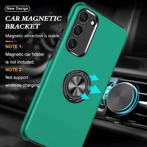 HeZhiNing Samsung Galaxy S23 Case, Shockproof with 360° Ring Holder Kickstand, Dark Green
