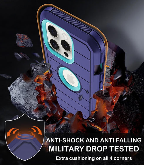 iPhone 13 Pro Max Case (6.7") - Dark Blue, Heavy Duty Shockproof, Military Grade, with Belt Clip, Kickstand & Screen
