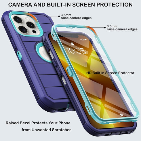 for iPhone 13 Pro Max Case with Belt Clip Holster & Kickstand,Built-in Screen Protector,Heavy Duty Shockproof Drop Protection Military Grade Full Body Rugged Phone Cover (6.7 Inch) (Dark Blue)