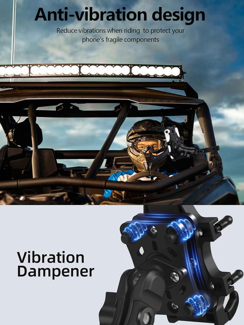 Anti-Vibration UTV Phone Mount Heavy Duty, Full Protection Holder with Aluminum Bracket Fit for 1.75-2" Roll Cage,