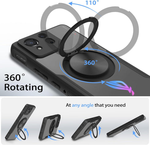 ASUS ROG Phone 8/8 Pro (2024) Magnetic Stand Case, 360 Rotatable Ring Kickstand, No-Yellowing Crystal Clear Anti-Slip