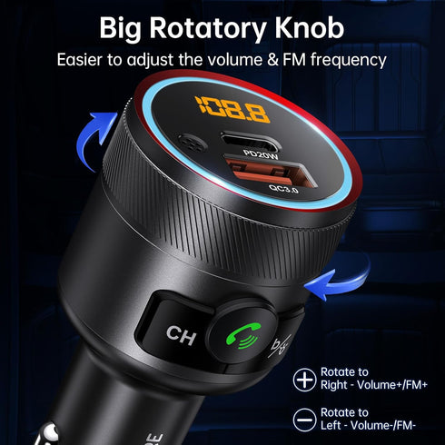Syncwire Bluetooth 5.3 FM Transmitter for Car, 38W PD&QC3.0 Dual USB Charging Adapter with Hands-free Calling and Music
