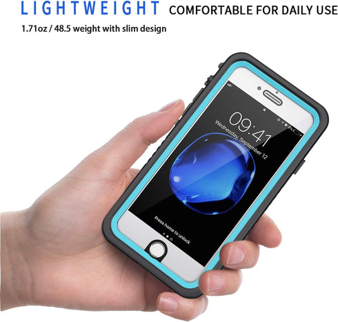 Lanhiem iPhone SE 2022/2020 Case - IP68 Waterproof Dustproof Shockproof with Built-in Screen Protector, Blue