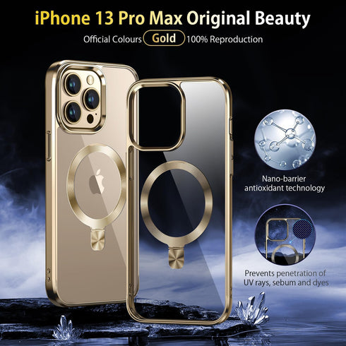 MagSafe Compatible CD Ring for iPhone 13 Pro Max - Slim Clear Case with Electroplated Bumper, Non-Yellowing Design.