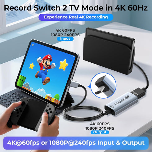Guermok 4K@60FPS 3.3ft, 2K@144FPS USB3.0 Quest3, PS5/4, Switch2/1, Video Capture Card, L-Shaped USBC, HDMI to USB C/A