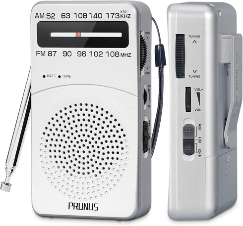 PRUNUS J-166 Portable Radio AM FM, Battery Operated Radio with Tuning Light, Excellent Reception for Indoor & Outdoor