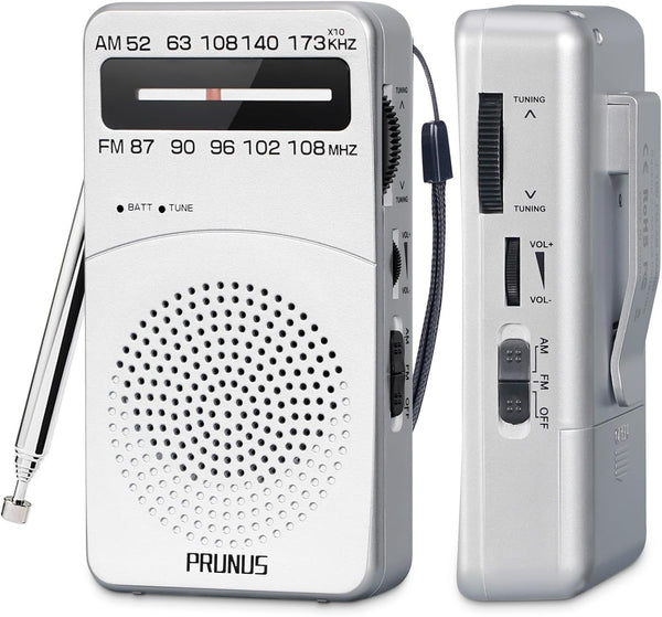 PRUNUS J-166 Portable Radio AM FM, Battery Operated Radio with Tuning Light, Excellent Reception for Indoor & Outdoor