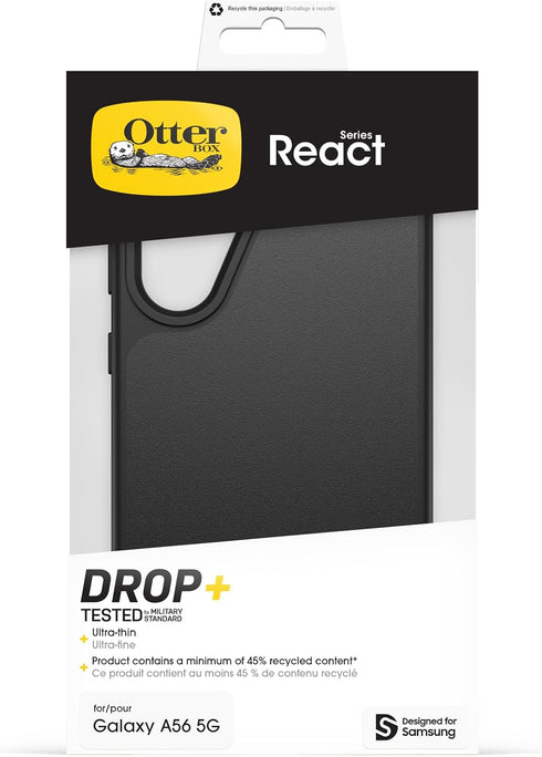 OtterBox A56 5G Samsung Galaxy React Series Case - Black, Ultra-Thin, Pocket-Friendly, Raised Edges Protect Camera