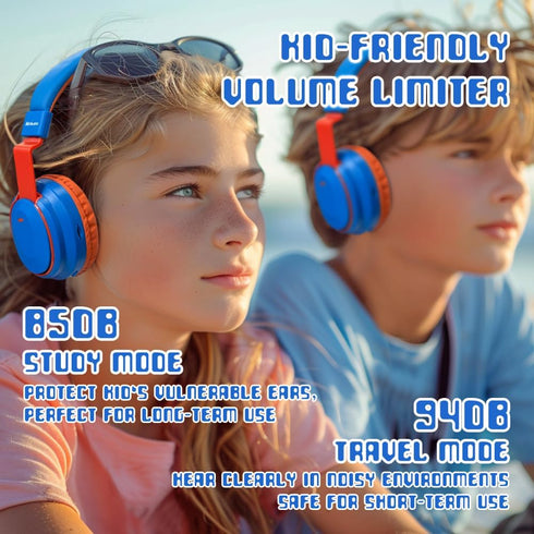 Kids Bluetooth Headphones 5.3, Wireless 60H Play Time, Volume Limited 85/110dB Over Ear Foldable Headset for Travel