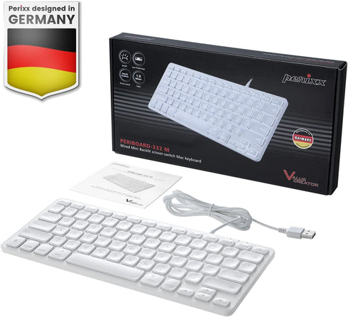 Perixx PERIBOARD-332MW Wired Backlit Scissor Keyboard - Compatible with Mac OS X, Mini Size, White Backlit