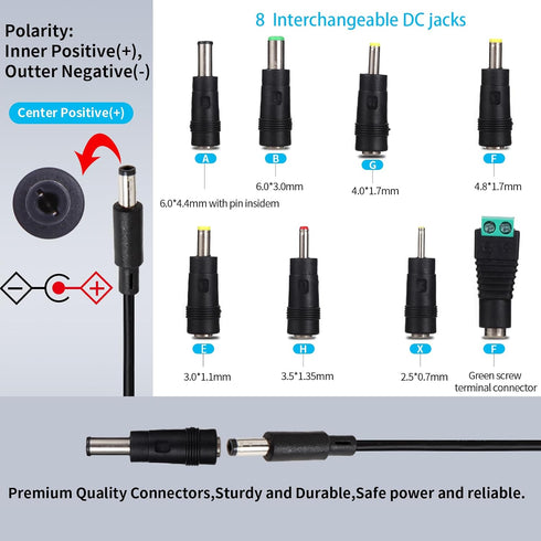 15V 2A Power Adapter, 15Volt AC Charger with 8 Interchangeable DC Plugs for 15V Electronics, 2000mA, 1500mA, 1000mA