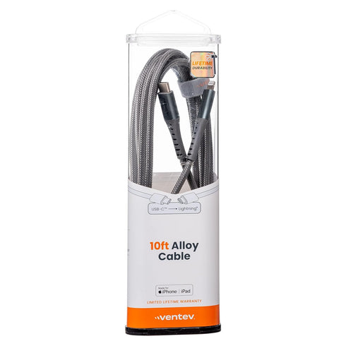 Ventev ChargeSync Alloy USB C to Apple Lightning Cable 10ft - Ultra-Durable Braided Design for iPhone 14/13/12/11 -