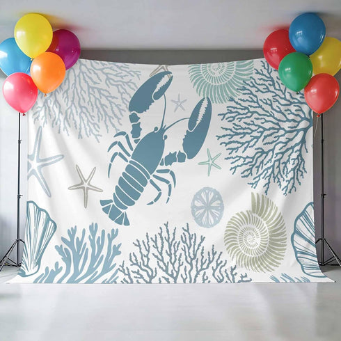 Znujuabbrel 12x8ft Photography Backdrop,Ocean Teal Blue Lobster Coral Starfish Professional Photo Backdrops