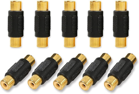10 Pack Audio Video Gold RCA Female to Female Coupler Connector Adapters, Gold Plated for Phono, Speaker, RCA Cable