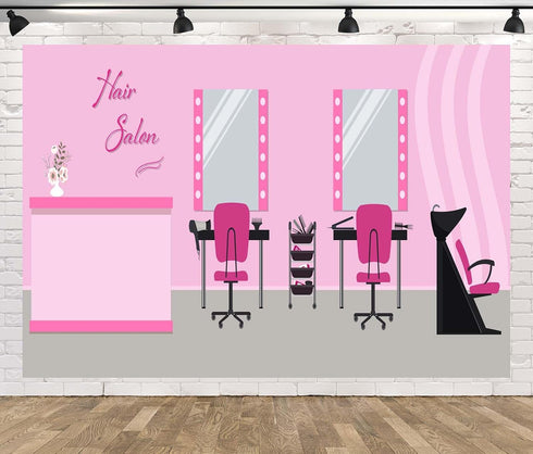 BELECO 5x4ft Fabric Hair Salon Interior Backdrop Pink Barber Shop Haircut Chair Mirror