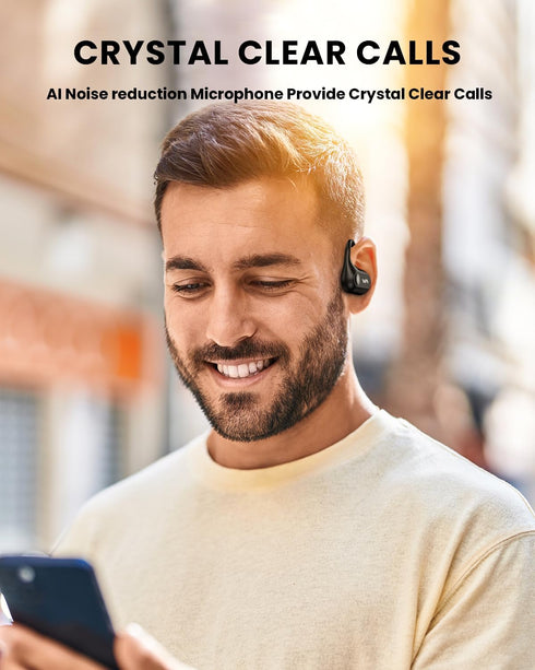 Open Ear Bluetooth 5.3 Headphones, 30H Playback, Lightweight Wireless Earbuds with Ear-Hook for Running, Black