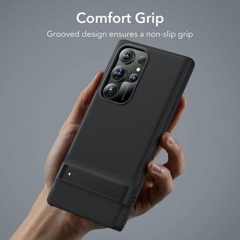ESR Galaxy S23 Ultra Case - Slim, Military-Grade Protection, 3 Stand Modes, Boost Kickstand, Black Cover.