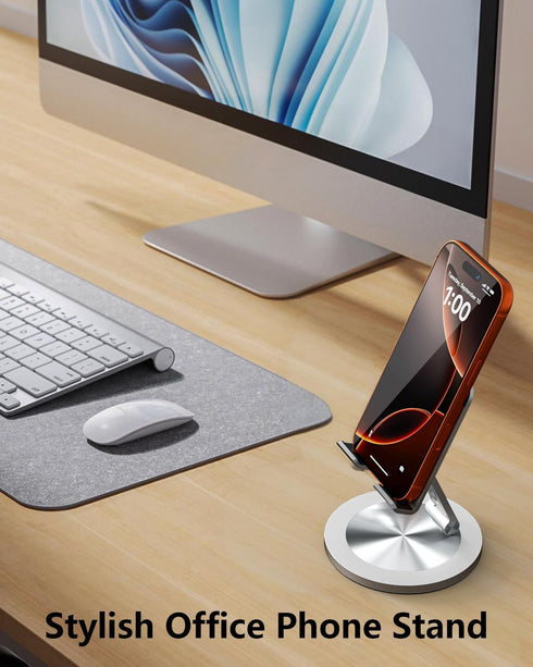YCNEW 360 4-8" Phone Stand for Desk, Rotating Dual Adjustable Foldable Holder, Heavy Solid All-Aluminum Base Anti-Slip
