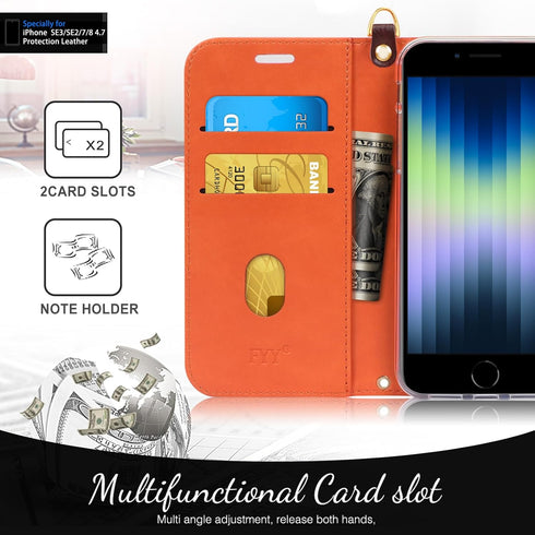 FYY Designed for iPhone SE Case 2022 / 2020 / iPhone 7 / 8 - Luxury PU Leather Wallet Phone Case with Card Holder (Dark