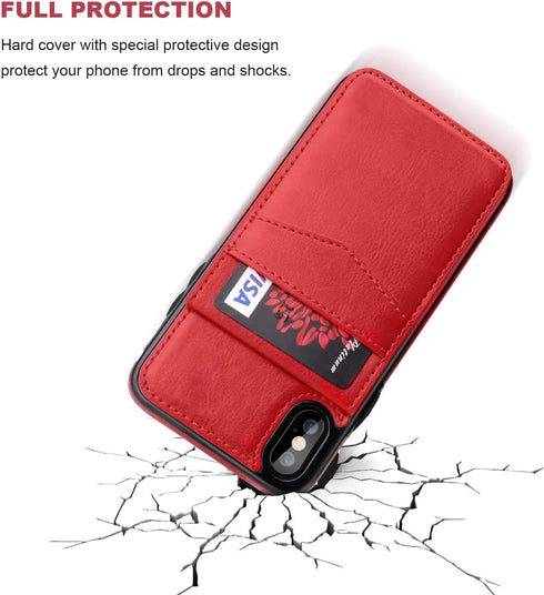 KIHUWEY iPhone X/Xs Wallet Case - Premium Leather with Credit Card Holder, Heavy Duty Protective Cover