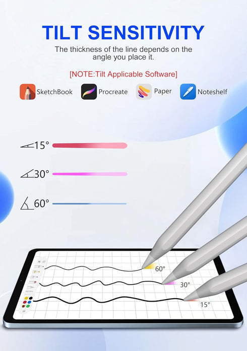 Stylus Pen for iPad, Fast Charge Pencil with Palm Rejection, Tilt Sensitive for iPad Pro 12.9"/11", iPad 6-10, Air 3-5,