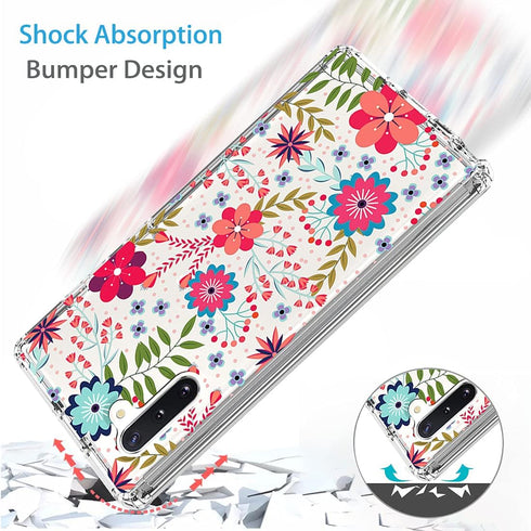 Case for Galaxy Note 10 5G, Clear Soft TPU 360 Full Body Shockproof Hybrid Bumper Phone Case for Girls (Floral Prints)