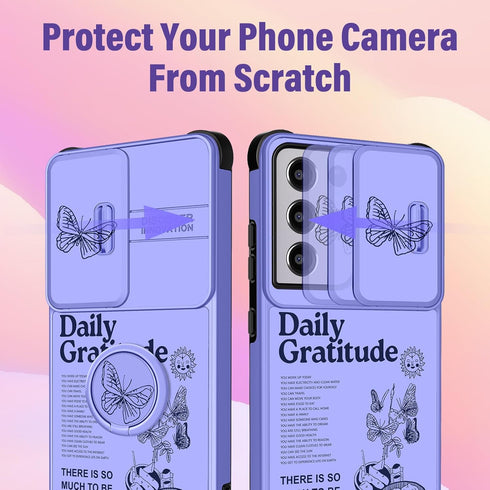 2in1 Samsung Galaxy S21 Ultra Case for Women, Cute Girls Butterfly Phone Cover with Camera Cover + Ring Stand