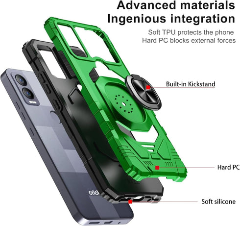 TJS Heavy Duty Drop Protection Case for Cricket Magic 5G & AT&T Propel 5G with Tempered Glass Screen Protector, Green