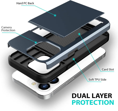 ZUSLAB Card Holder Slot Case for Apple iPhone 15 6.1 Inches 2023, Phone Wallet Case with 1 Tempered Glass Screen