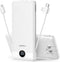 VEGER Portable Charger 10000mAh, Built-in Cables & Wall Plug, Slim Fast Charging Power Bank for iPhone & More - White