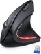 TECKNET Wireless Vertical Mouse, Ergonomic 4800 DPI Mouse with 5 Adjustable DPI Levels, 6 Buttons for Laptop, PC, Black