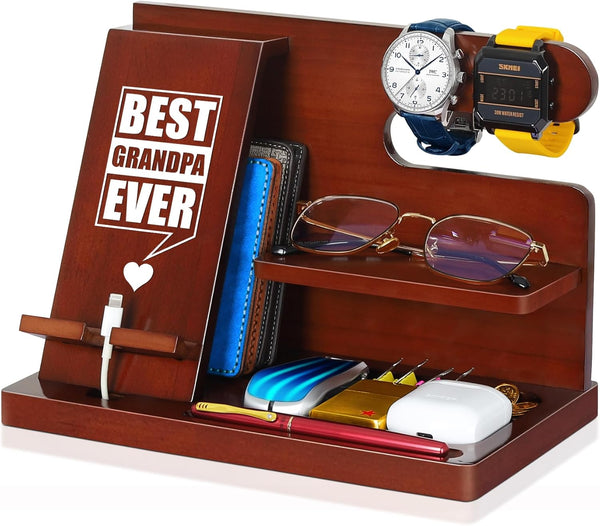 Grandpa Gifts, Wood Phone Docking Station, Nightstand Organizer for Grandpa, Christmas Stocking Stuffers, Birthday Gifts