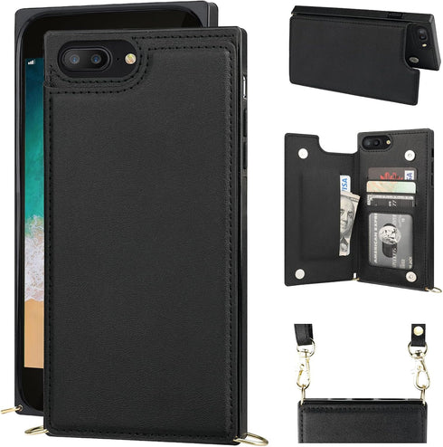Bocasal Crossbody Wallet Case for iPhone 7 Plus/8 Plus, Credit Card Holder with Detachable Strap