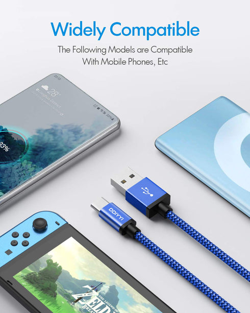 10ft USB C Cable 3-Pack: Braided USB A to USB C Charger for iPhone 15 Pro Max, Samsung Galaxy S24/S23/S22, LG, Moto.