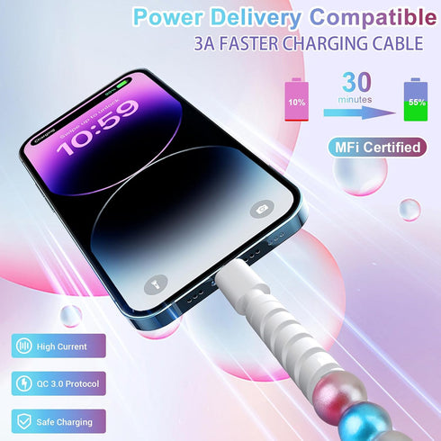 66W 3.3FT 14 13 12 11 8 7 6 Aolcev for iPhone Charging Cord Fast Charger Cable MFi Certified Cute Beaded Phone Charger