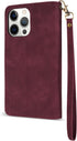 ZZXX for iPhone 12 Pro Max Wallet Case with Card Slot, Premium Soft PU Leather Zipper Flip Folio Wallet (Wine Red)