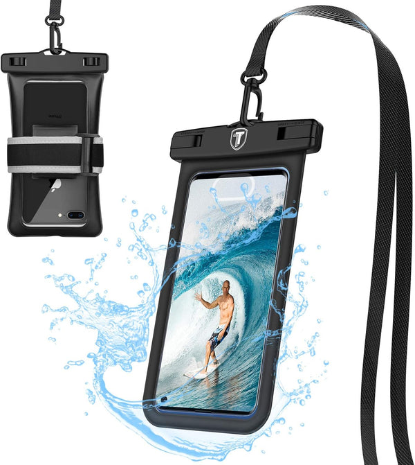 Floating Waterproof Phone Pouch with Lanyard and Armband for Motorola Moto G Power, G Stylus, G Play, Black