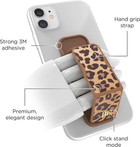 RICHMOND & FINCH Phone Grip Holder and Expanding Stand, Universal Finger Grip Kickstand Compatible with iPhone, Samsung and More, Multiple Viewing Angles, Soft Leopard Design