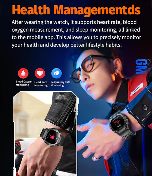 Smart Watch for Men, Military Fitness Tracker, Bluetooth Call, Heart Rate Monitor, Waterproof Smartwatch for iOS Android