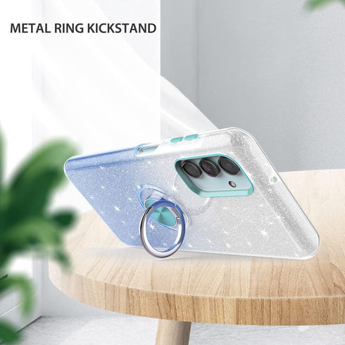 TJS Galaxy A13 5G Case, Galaxy A04S Case with Tempered Glass Screen Protector, Metal Ring Magnetic Support Kickstand