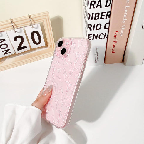 Compatible iPhone 15 Plus Case - Cute Clear Oil Flower Floral Leaf Design for Girls Women - Small Pink Floral