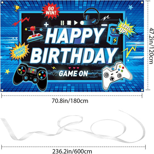 Video Game Backdrop Party Banner Gaming Theme Birthday Party Photography Background Gaming Party Props for Game Fans Kids Boys Birthday Party Decorations