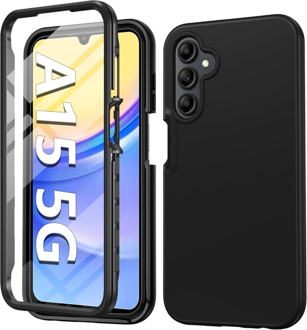 FNTCASE Samsung Galaxy A15-5G Case: Rugged Dual Layer Silicone Cover with Built-in Screen Protector, Slim & Shockproof,