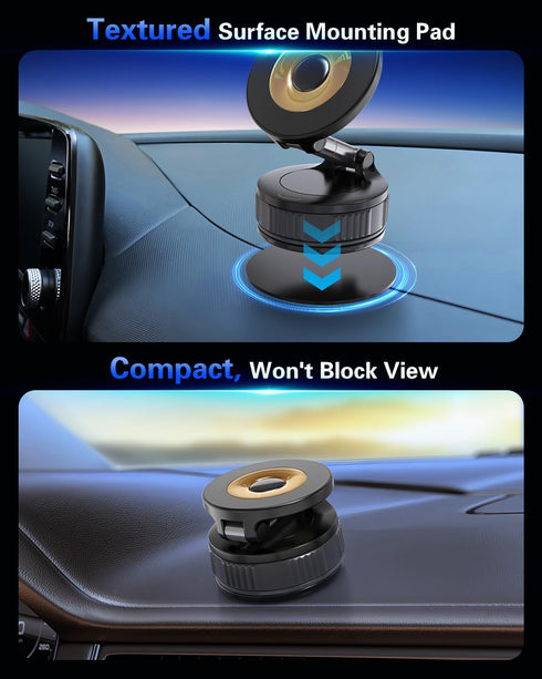 volport 360Adjustable Dashboard Suction Cup Phone Mount for Magsafe: Dual Rotatable Nano Gel Vacuum Magnetic Phone